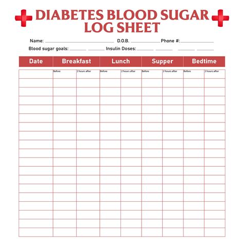 Large Print Free Printable Blood Sugar Log Sheet